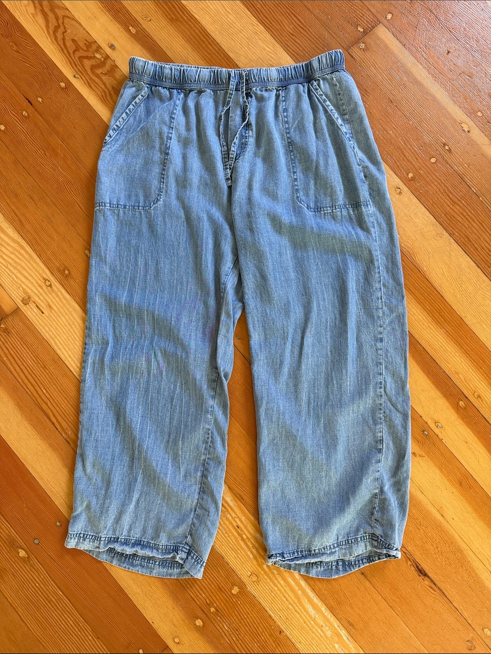 Splendid Lyocell Pull On Wide Leg Chambray Cropped Pants Medium